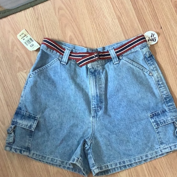 NOS Riveted By Lee Light Wash Cargp Jean Shorts With Belt Y2K Baggy - Picture 1 of 4